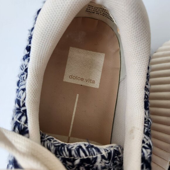 Dolce Vita Denae Platform Sneakers Blue Cream Crochet Knit Suede Casual Boho - Picture 5 of 10